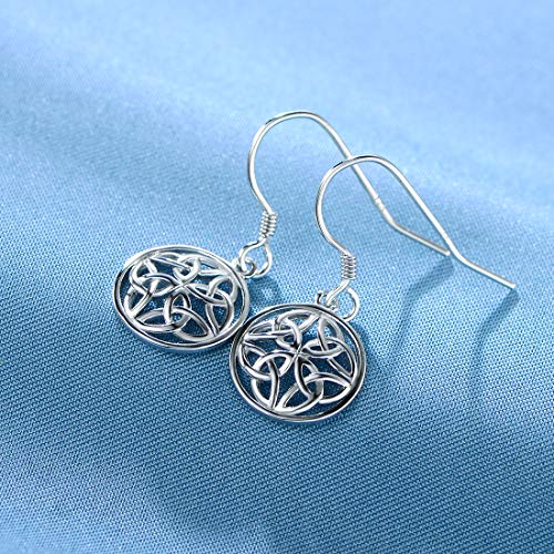 GEMSME 18K White Gold Plated Celtic Knot Round Hook Drop Dangle Earrings Hypoallergenic Jewelry for Women Girl