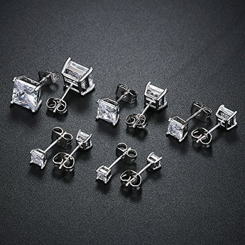 GEMSME 18K Gold Plated Princess Cut Clear Cubic Zirconia Stud Earrings Pack of 5