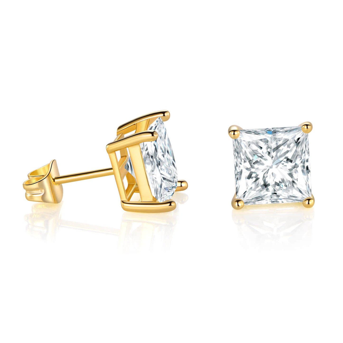GEMSME 18K Yellow Gold Plated Princess Cut Cubic Zirconia Stud Earrings