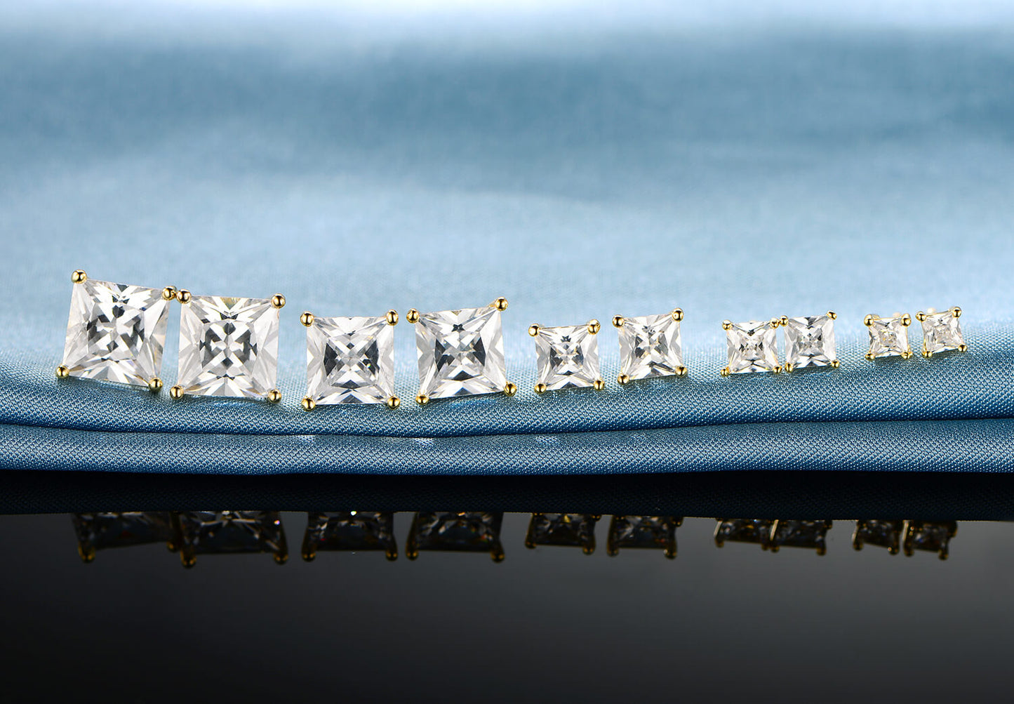 GEMSME 18K Yellow Gold Plated Princess Cut Cubic Zirconia Stud Earrings