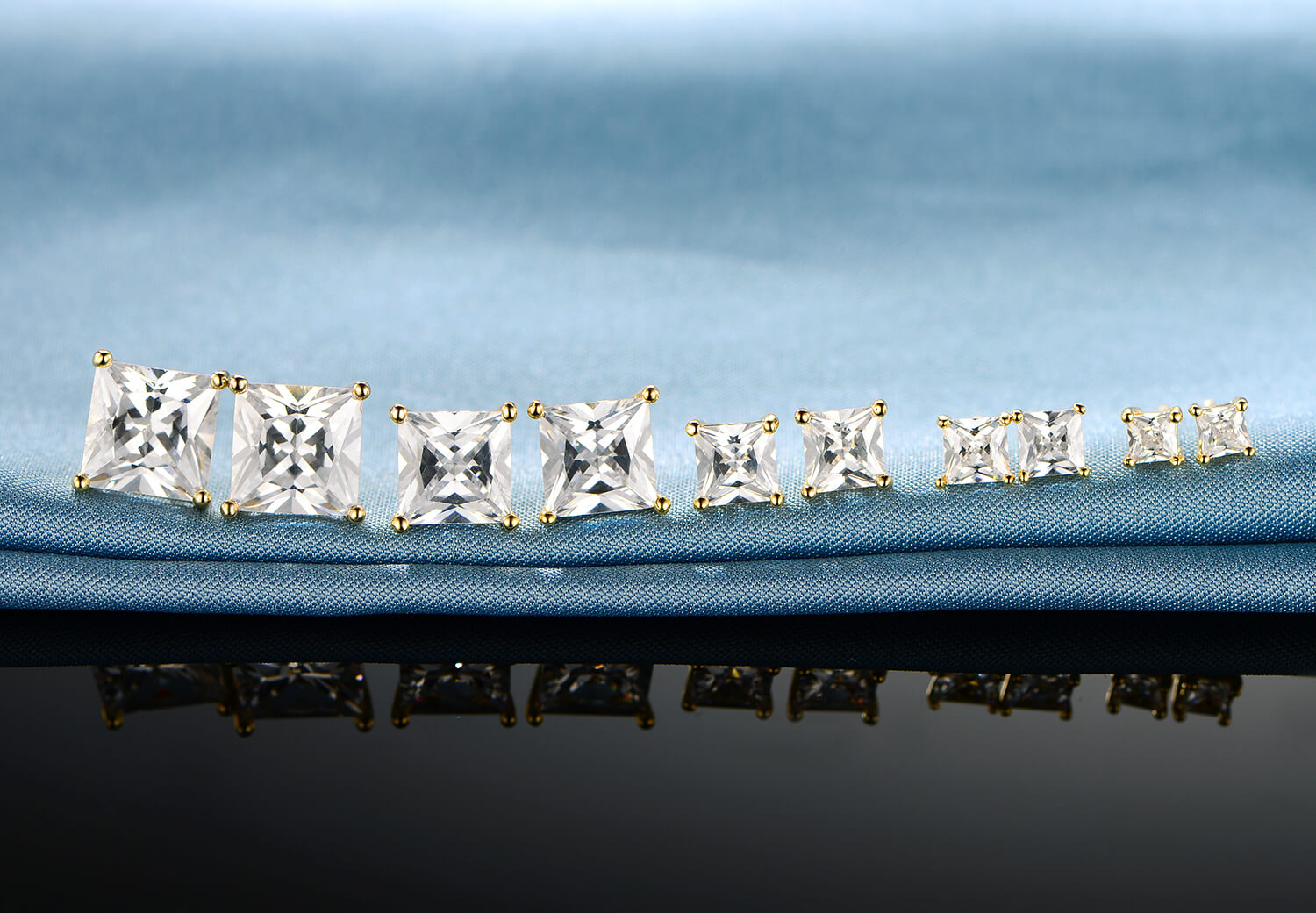 GEMSME 18K Yellow Gold Plated Princess Cut Cubic Zirconia Stud Earrings