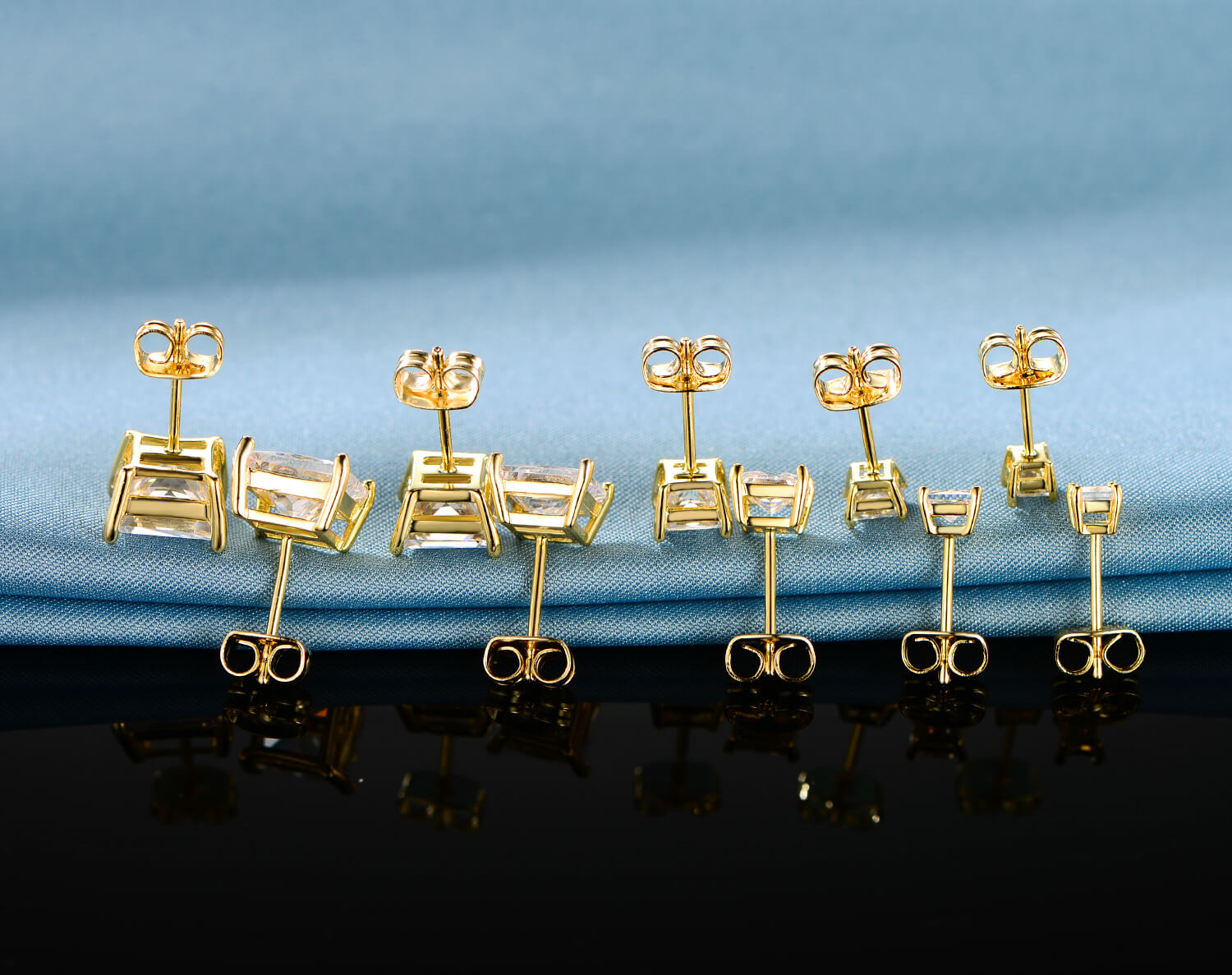 GEMSME 18K Yellow Gold Plated Princess Cut Cubic Zirconia Stud Earrings