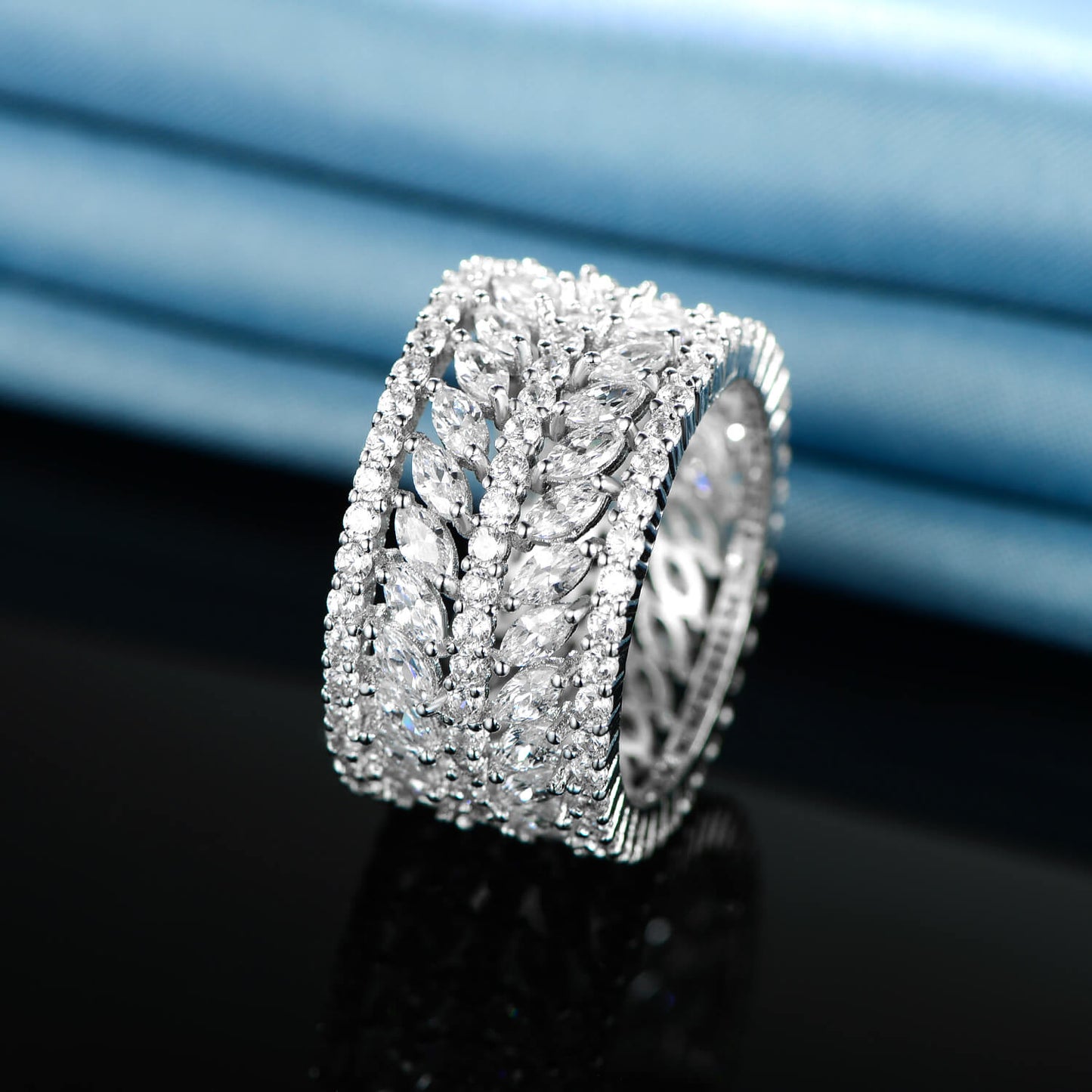 GEMSME 14K Gold Plated Marquise Cubic Zirconia Eternity Statment Ring for Women