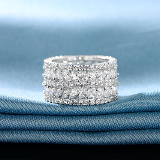 GEMSME 14K Gold Plated Marquise Cubic Zirconia Eternity Statment Ring for Women