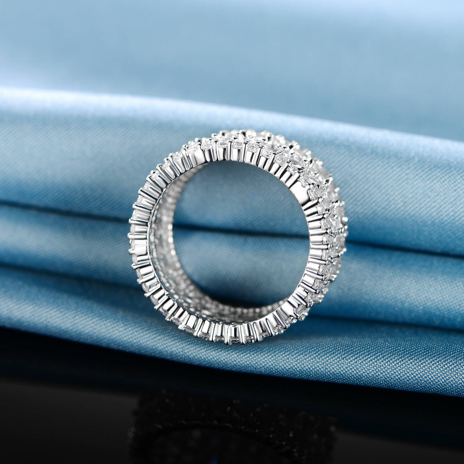 GEMSME 14K Gold Plated Marquise Cubic Zirconia Eternity Statment Ring for Women