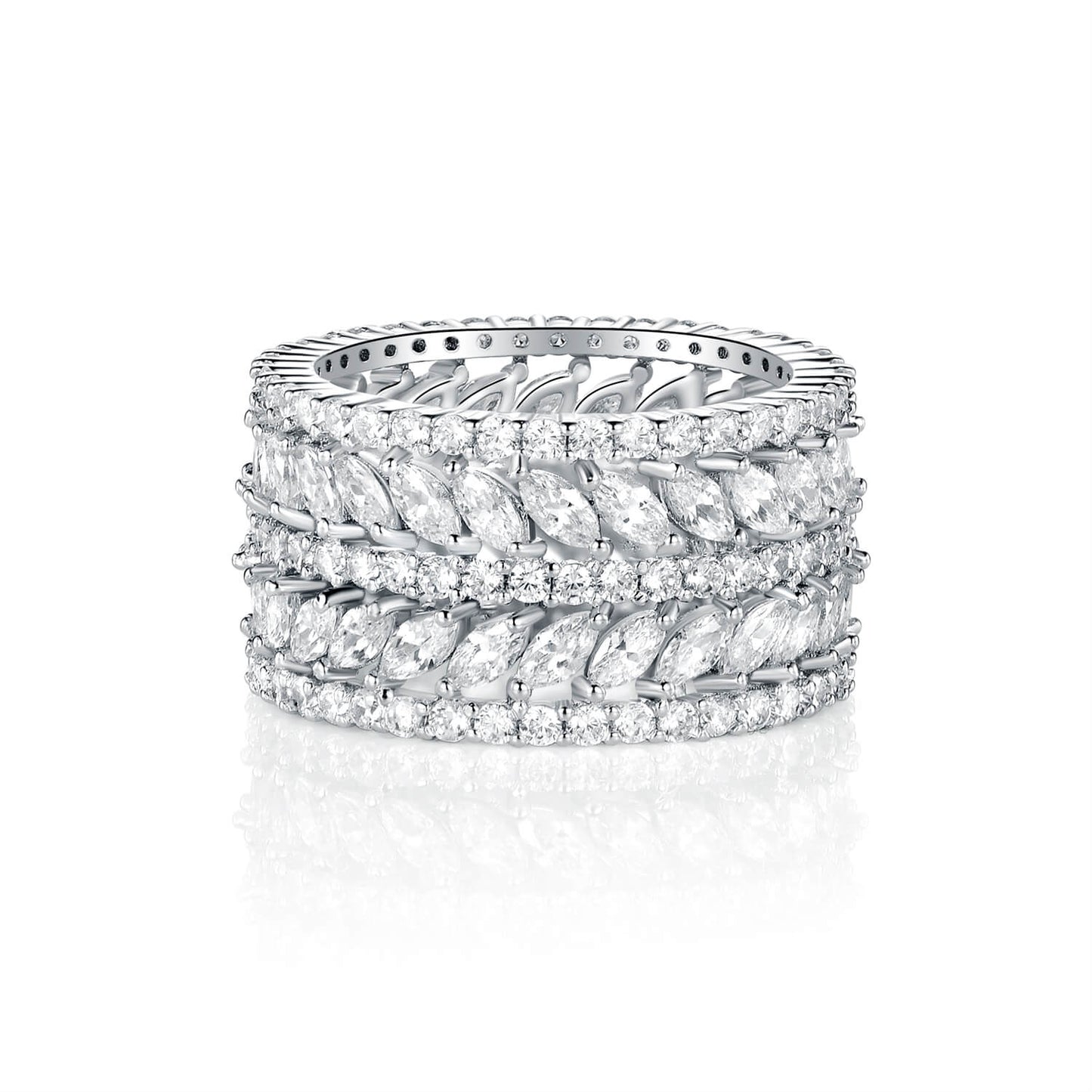 GEMSME 14K Gold Plated Marquise Cubic Zirconia Eternity Statment Ring for Women