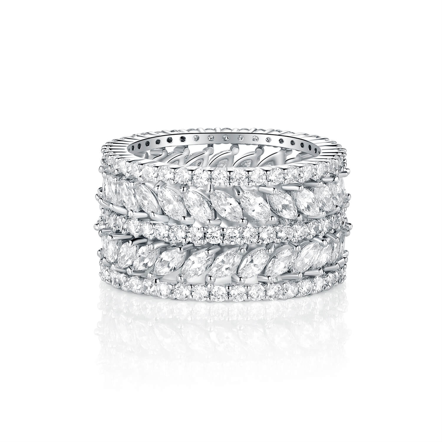 GEMSME 14K Gold Plated Marquise Cubic Zirconia Eternity Statment Ring for Women