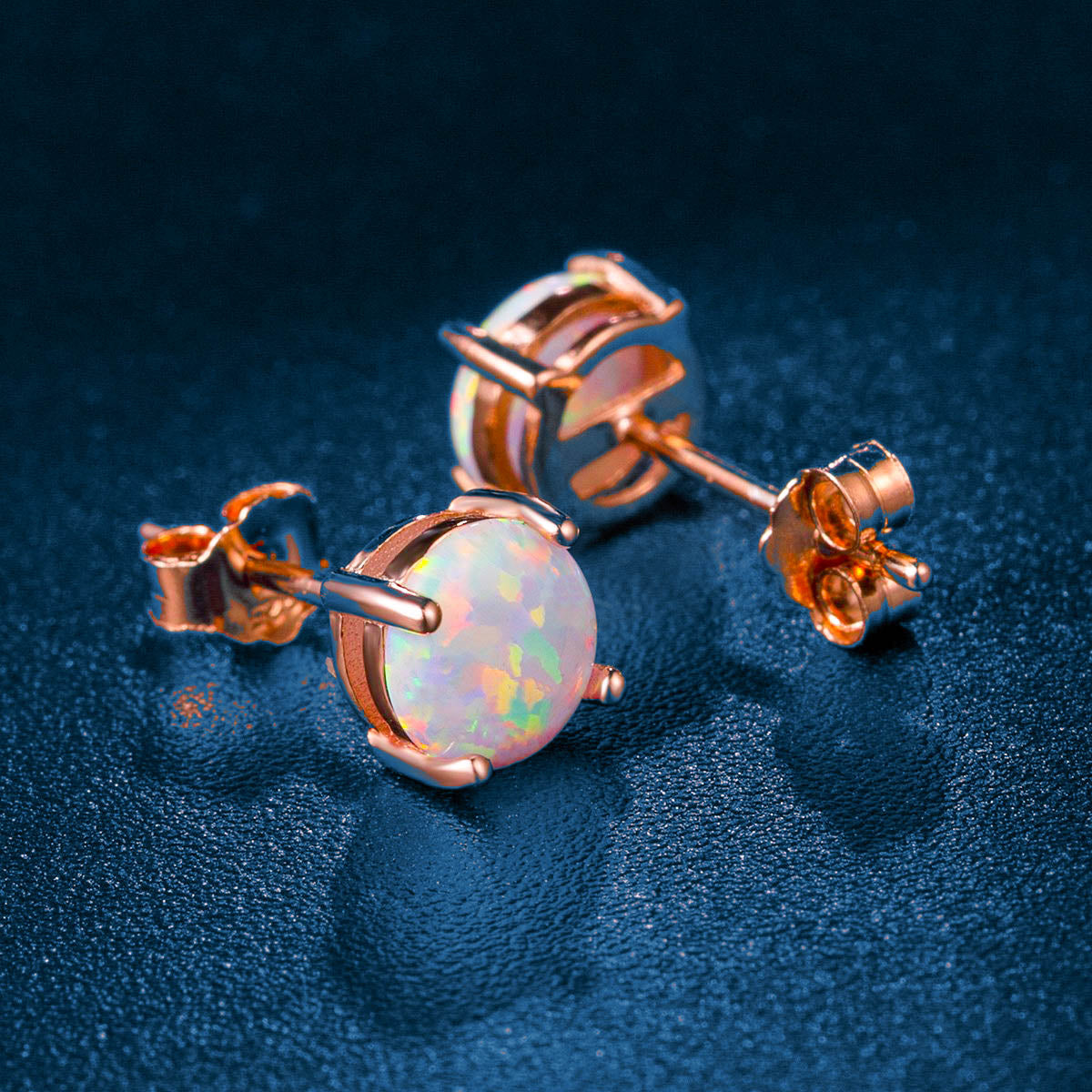 GEMSME Rose Gold Plated Opal Stud Earrings