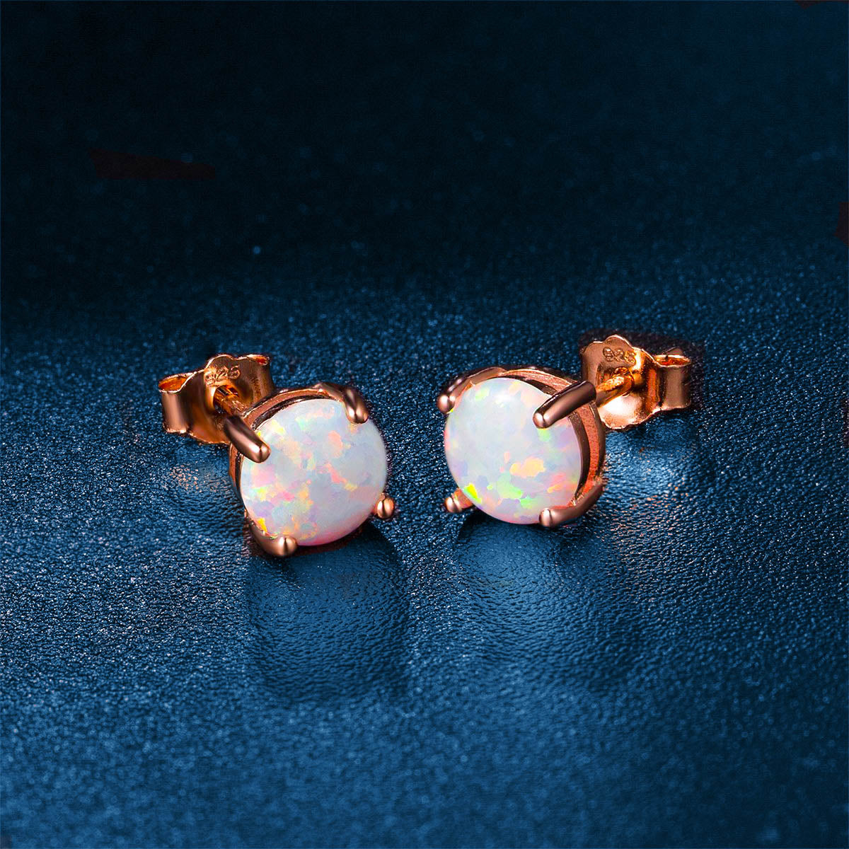 GEMSME Rose Gold Plated Opal Stud Earrings