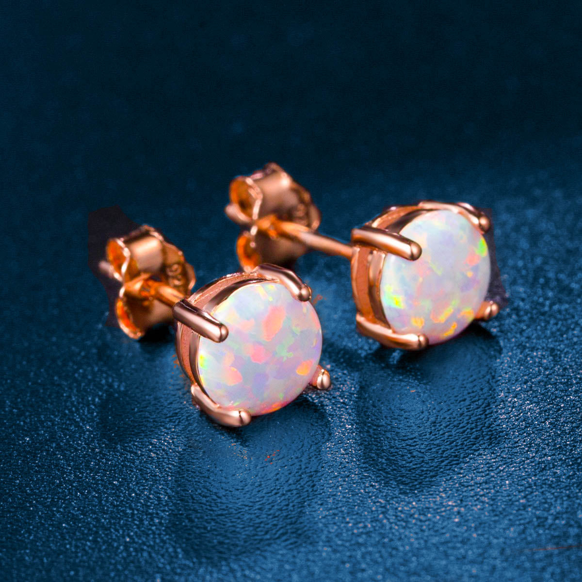 GEMSME Rose Gold Plated Opal Stud Earrings