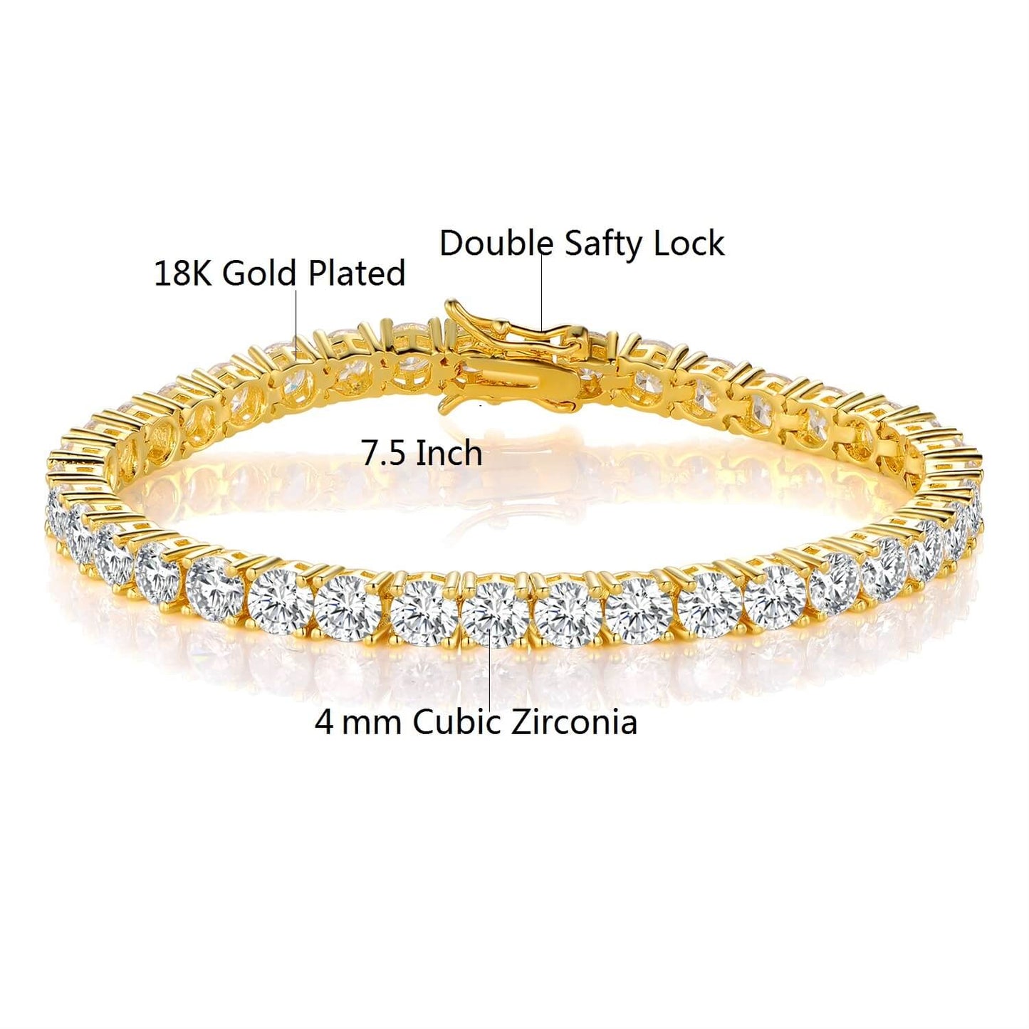 GMESME 18K Gold Plated Cubic Zirconia Classic Tennis Bracelet 7.5 Inch
