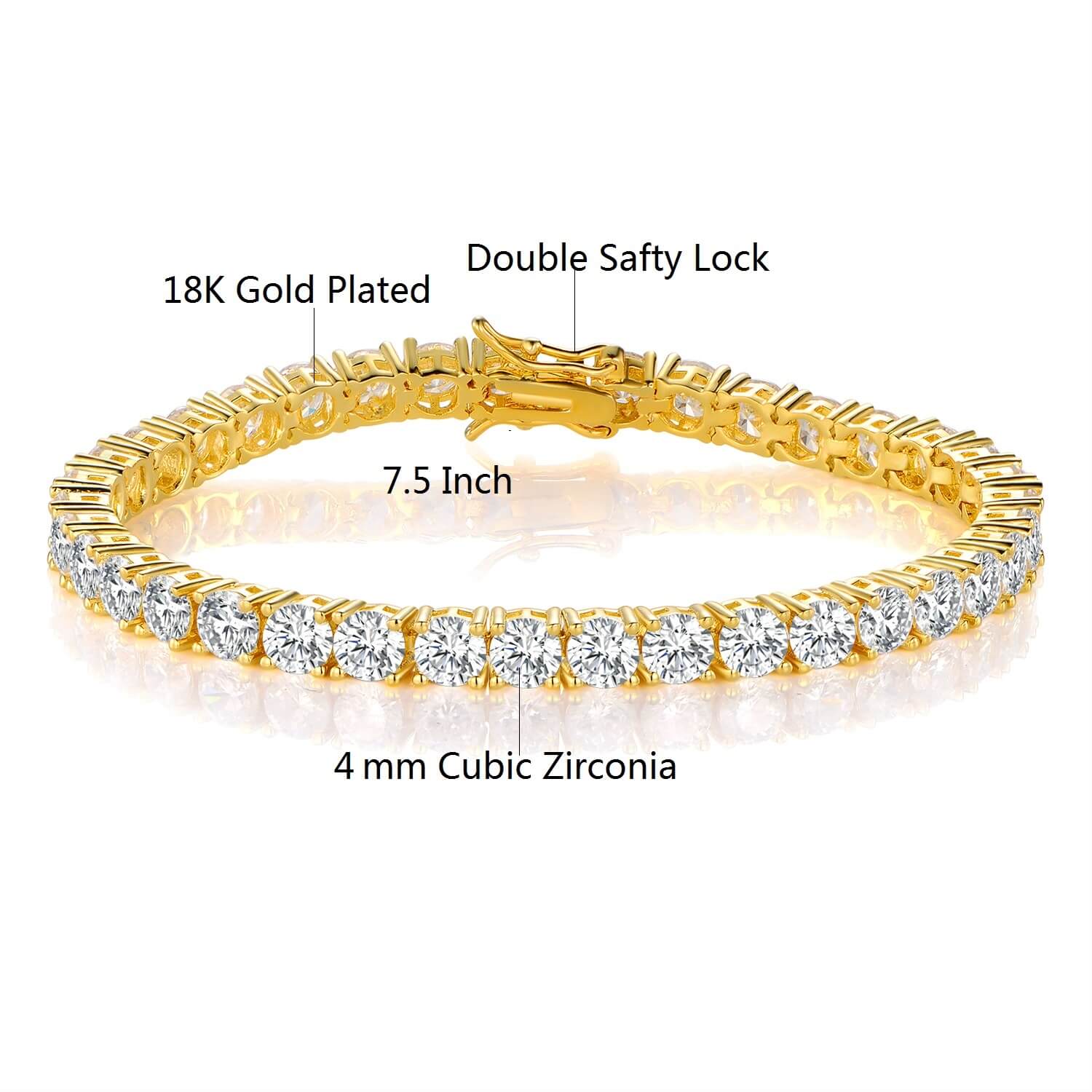 GMESME 18K Gold Plated Cubic Zirconia Classic Tennis Bracelet 7.5 Inch
