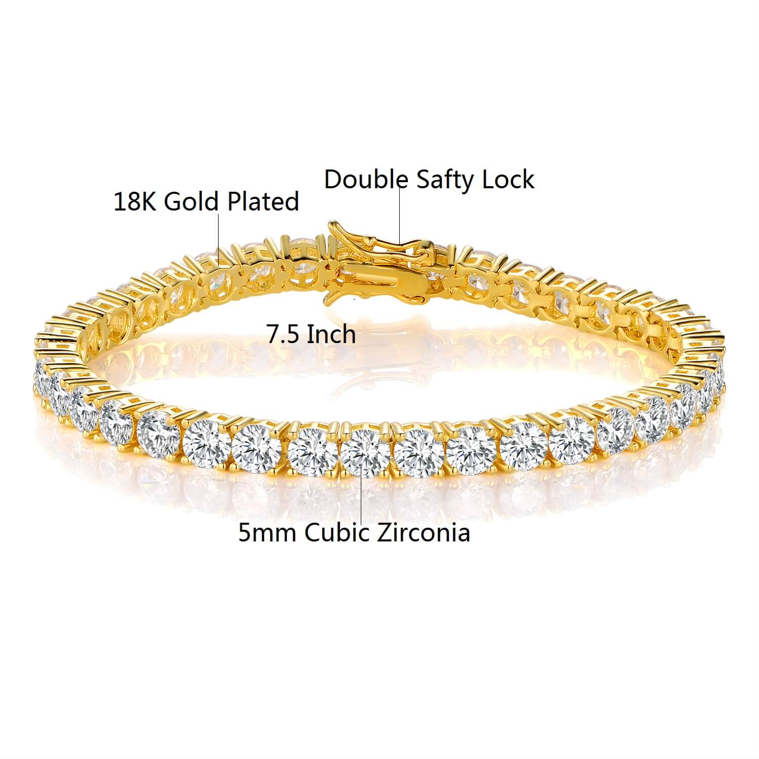 GMESME 18K Gold Plated Cubic Zirconia Classic Tennis Bracelet 7.5 Inch